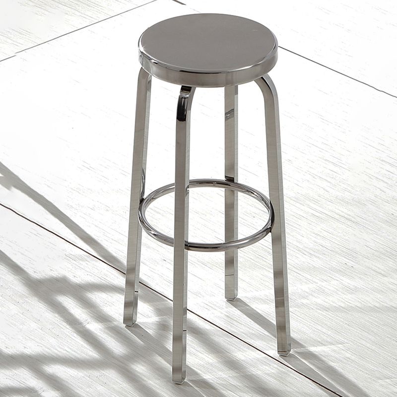 1 Pcs Industrial Silver Counter Stools Stainless Steel Bar Bristol Stools with Round Seat