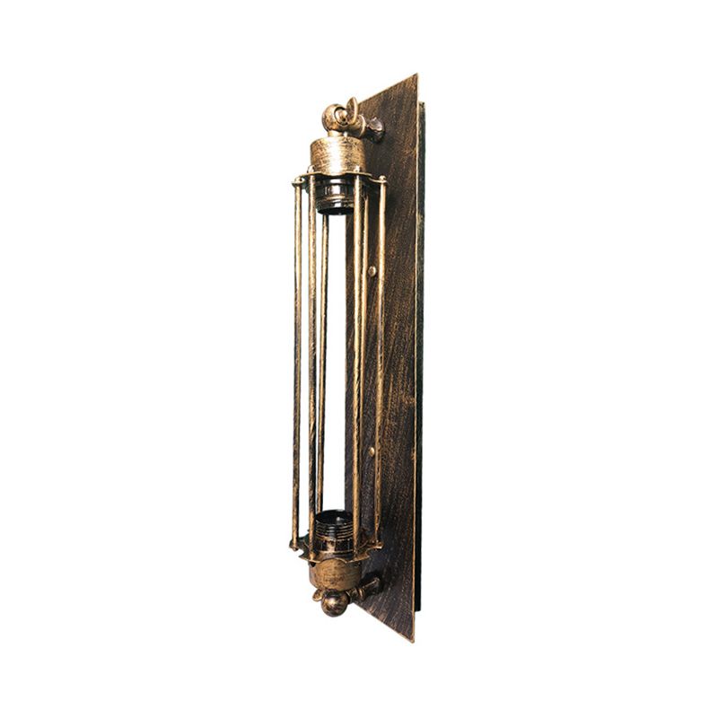 1 hoofdwand SCONCE verlichting Retro industriële lineaire smeedijzeren wandlamp met kooi -schaduw in verouderd messing