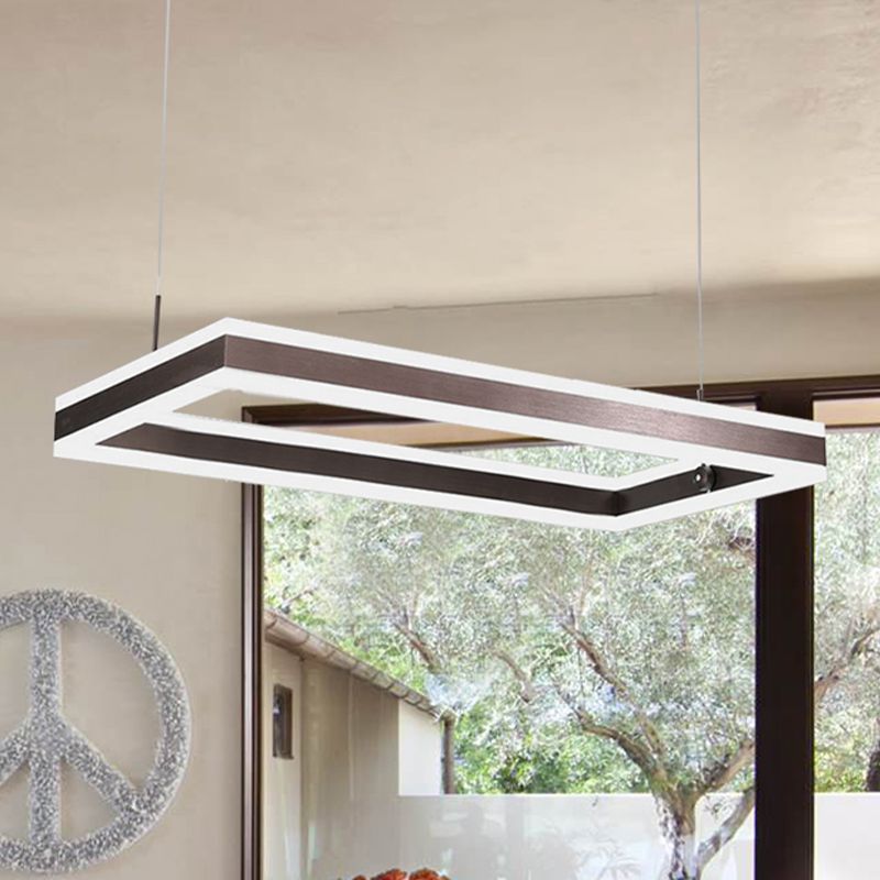 Brown Rectangular LED Chandelier Contemporary 1/2/3-Light Acrylic Ceiling Pendant in Warm/White Light