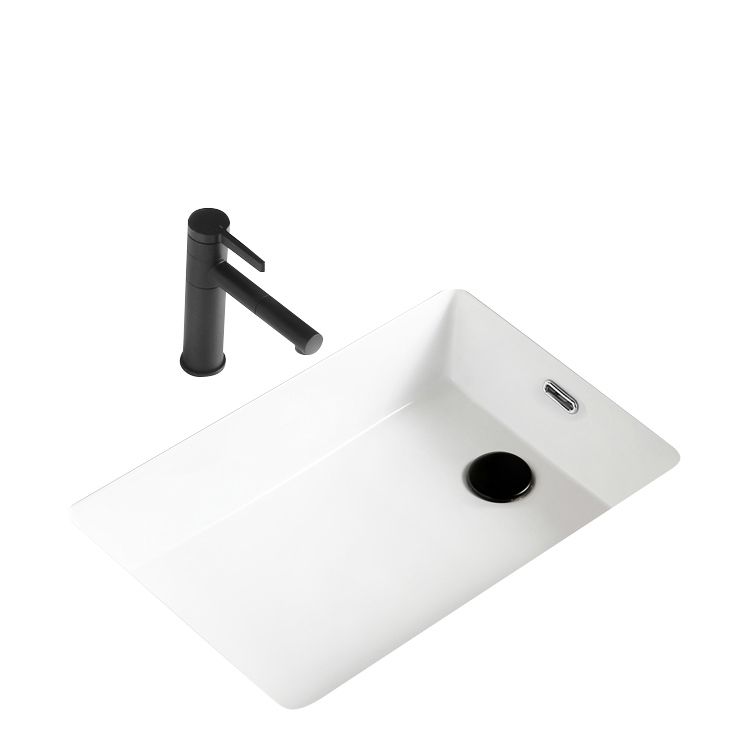 Traditional Undermount Vanity Sink Rectangular Porcelain with Overflow Vessel