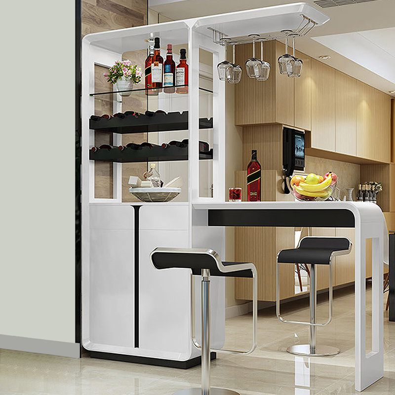 Modern Rectangle Bar Table Wood Table with Wine Cabinet for Living Room