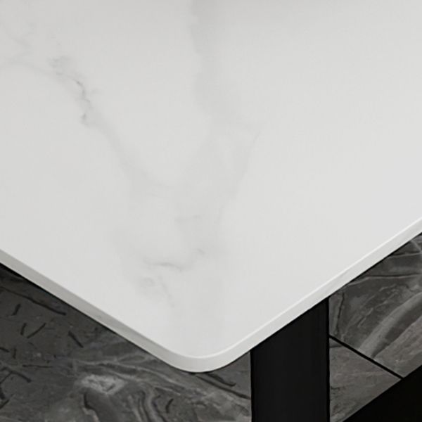 Industrial Dining Table White Sintered Stone Table with Black Metal Base for Dining Room