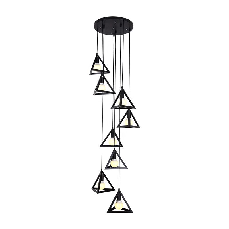 Lámpara de suspensión de marco de triángulo moderno 8 luces de metal múltiple lámpara colgante en negro