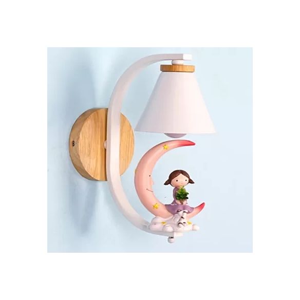 Funnel Shade Wall Light con Little Kid Deco 1 Testa adorabile Sconce da parete in metallo per camera da letto per bambini