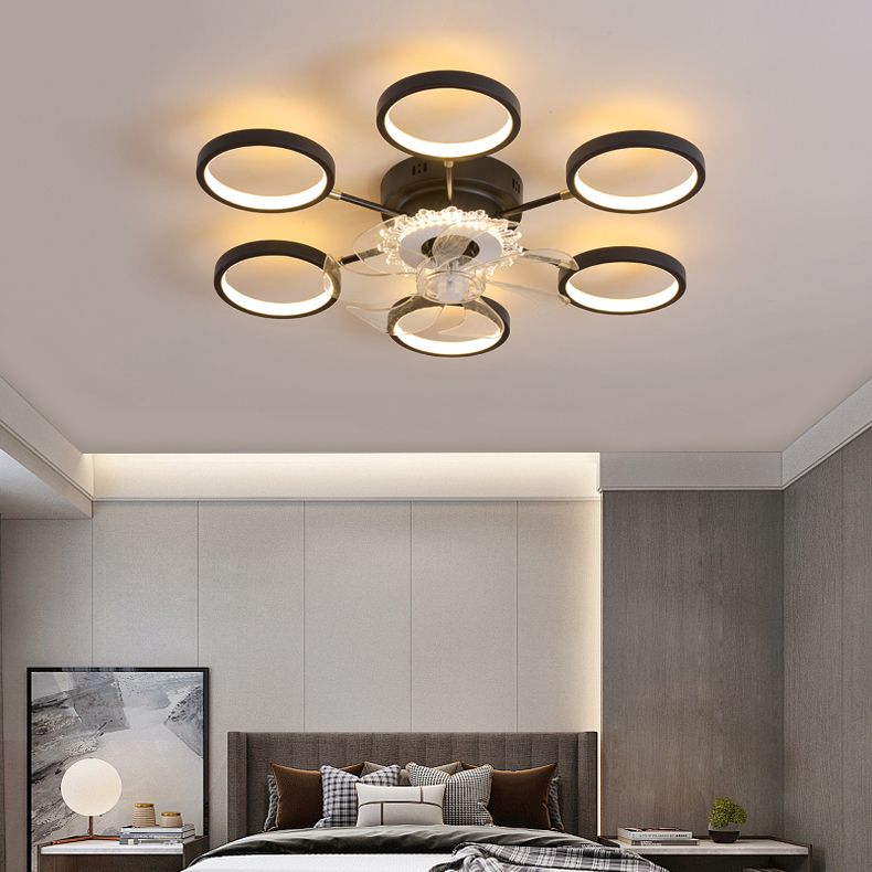 Nordic Style Iron Ceiling Fan Lamp Geometry 6 Gears LED Ceiling Fan Light for Bedroom