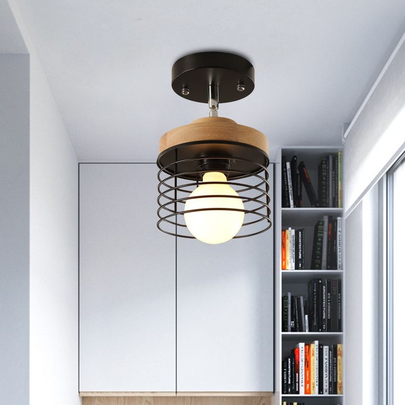 Iron Drum Cage Flush Sofiling Light Ronabile 1 Luce semplice Simple elegante Lampada per balcone