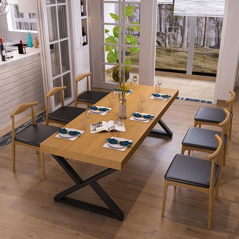 Pine Solid Wood Dining Table Industrial Rectangle Table with Double Pedestal