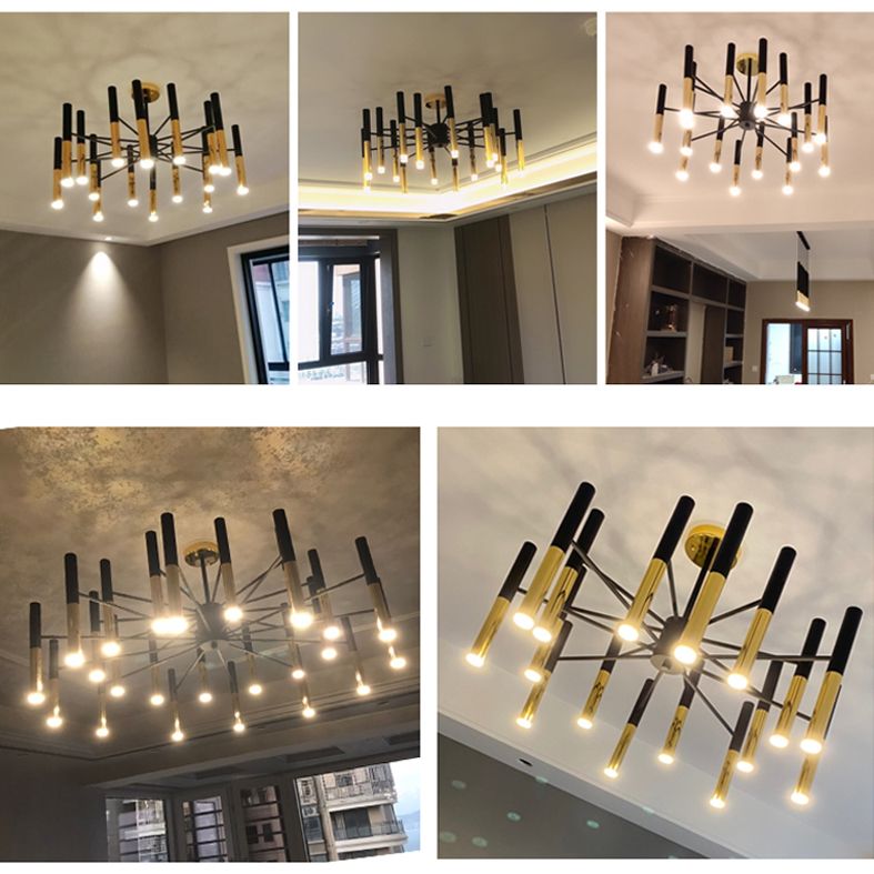 Metal Tubular Chandelier Modern Chandelier Light Fixtures Black Ceiling Hanging Light