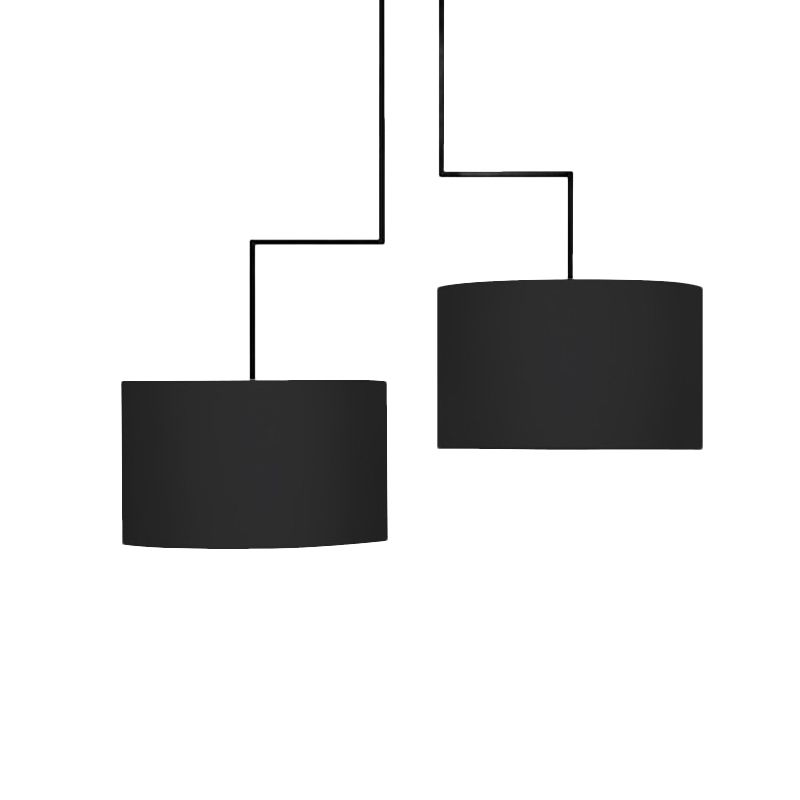 2 Bulbs Drum Chandelier Light Traditional Black/White Fabric Hanging Ceiling Fixture for Dining Room, 23"/27" Wide