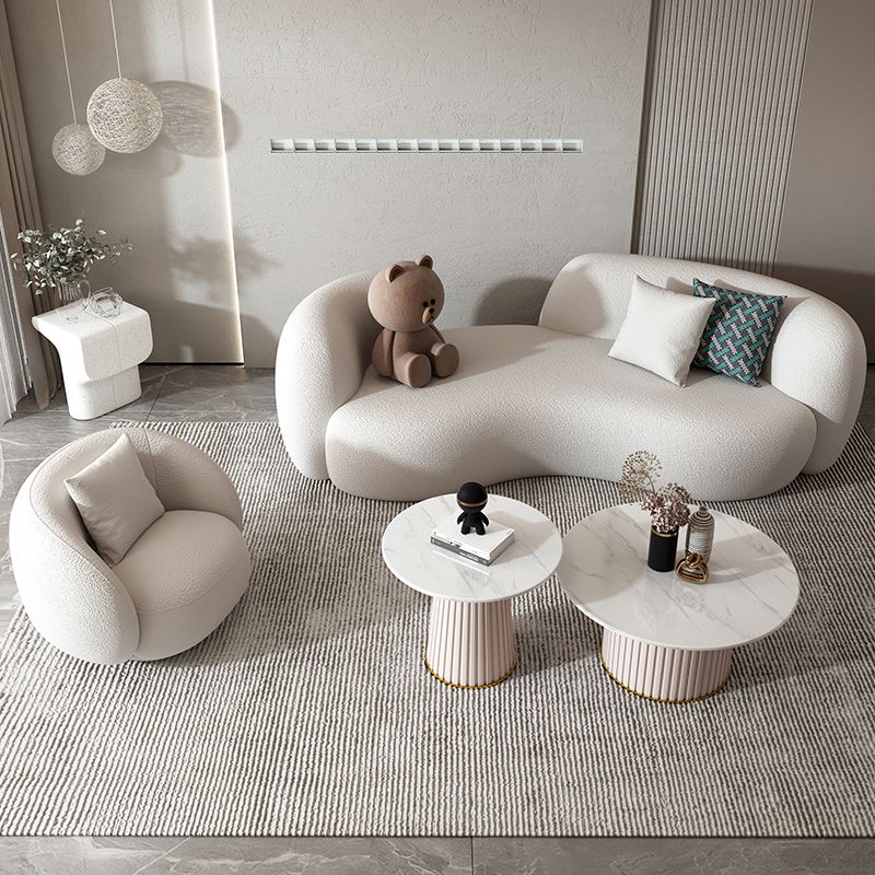Contemporary Recessed Arm Sofa Pillow Back Curved Sofa for Living Room