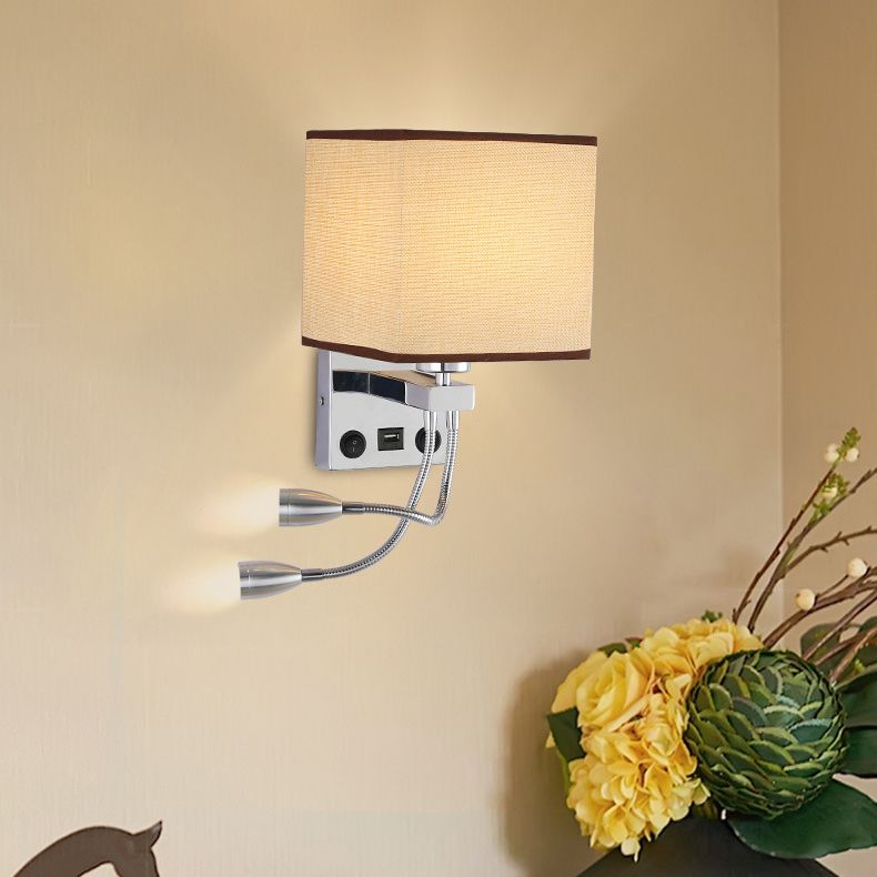 15.7" H Modern Simplicity Bedside LED Reading Lamp Square Fabric Shade Dual Spotlight Design Sconce Lights in Bedroom
