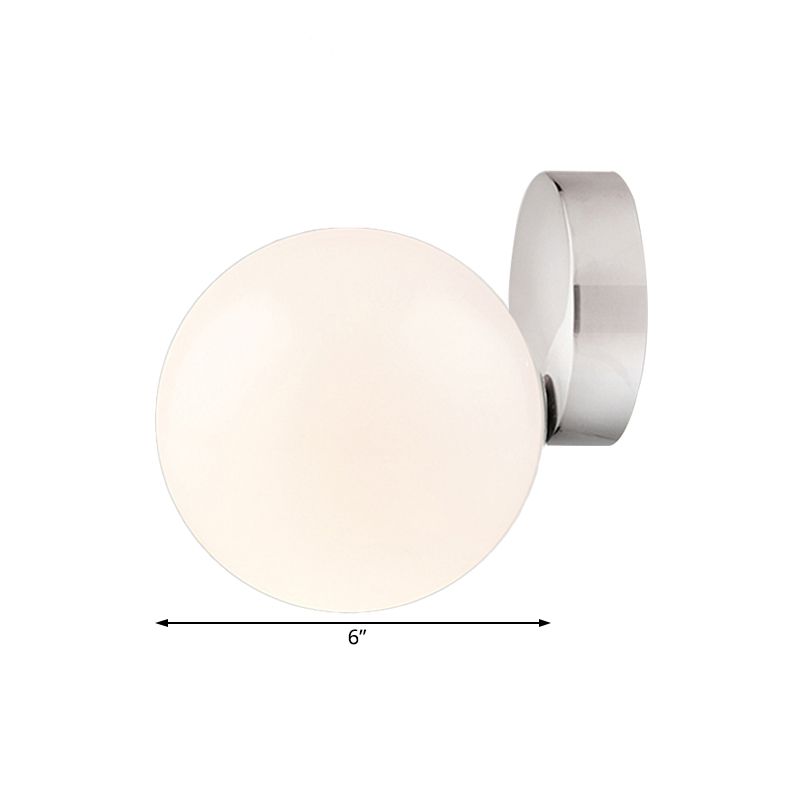 Round Ball Wall Light Sconce Modern Style Milk Glass 6"/8" W 1 Bulb Silver Finish Wall Mounted Lamp for Living Room