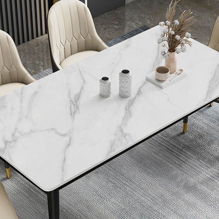 Rectangle Dining Table White and Gray Stone Modern Dining Table
