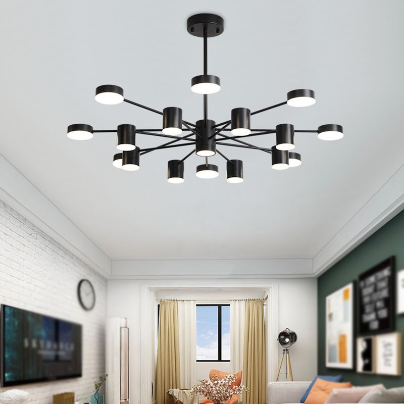 Multi Light Cylindrical Branch Hanging Lights Modern Style Metal Hanging Lighting in Black