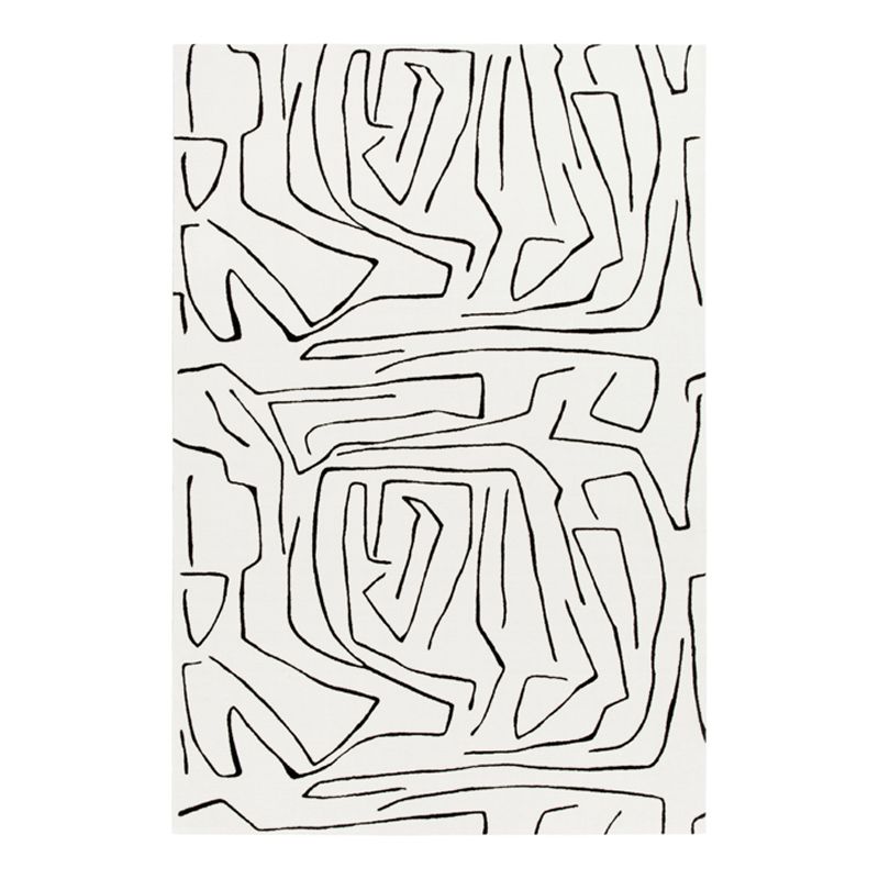 Modern White Area Carpet Geometric Pattern Polyester Area Rug Non-Slip Backing Rug for Home Decor