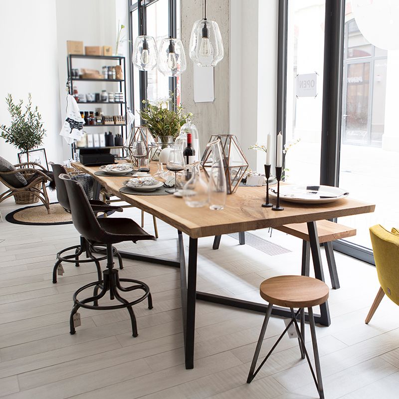 Industrial Solid Wood Table for Restaurant Rectangle Dining Table with Trestle Base