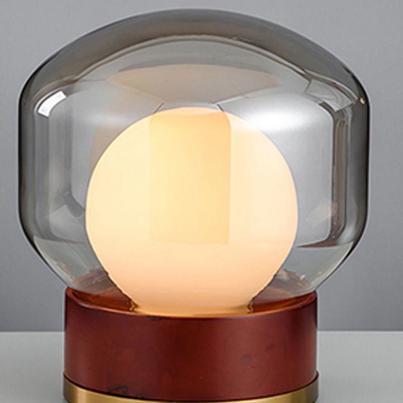 Modern Glass Table Light Modern Globe 1-Light Bedroom Nightstand Lamp with Wood Base