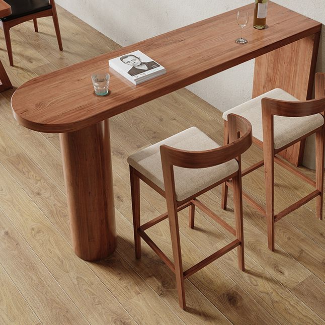 Brown Wood Pub Table with Specialty Table Top Double Pedestal Table - 41.3" H