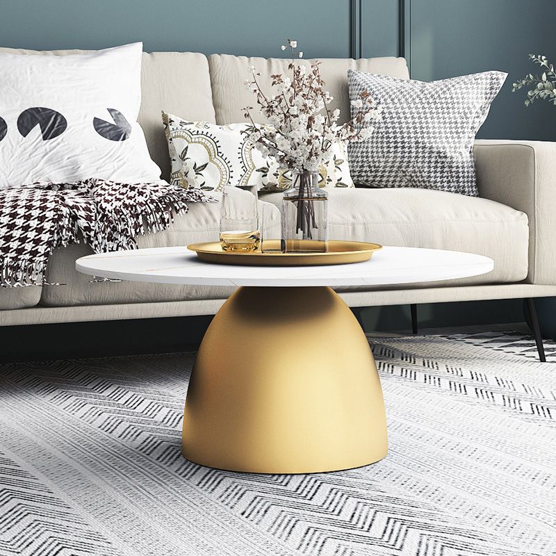 Modern Slate Pedestal Coffee Table Round Cocktail Table in Black/White