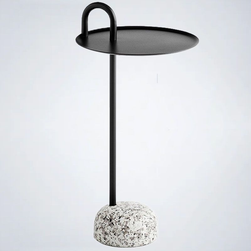 27.75" Tall Steel Round Top Side Table Stone Pedestal End Table
