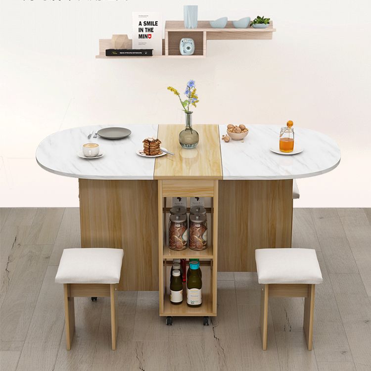 Solid Wood Mid-Century Oval Table Wood Top Table with Drop Leaf