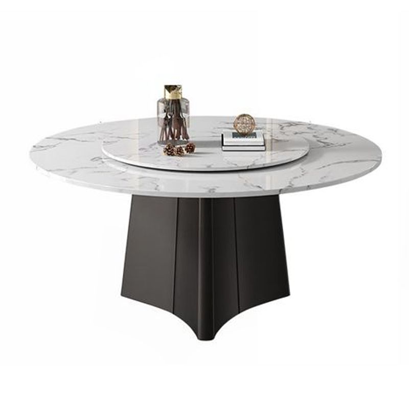 Round Pedestal Home Furniture Simple Style Marble Dining Room Collection with Turntable