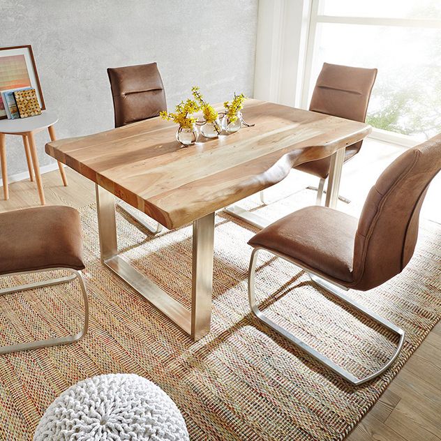 Table moderne en bois massif pour restaurant Table à manger rectangulaire avec double piédestal