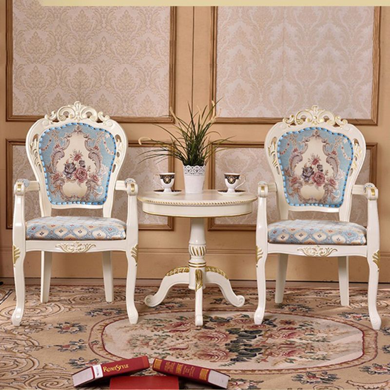 Silla de comedor de tela victoriana con respaldo King Louis y acabado mate (juego de 2)