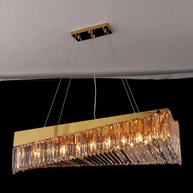 Gold Metal Island Lighting Armaturen moderne Restaurantsuspensionslampe mit Kristallschatten