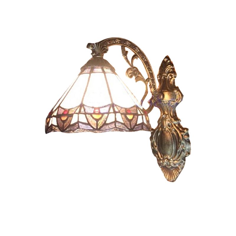 Cone Wall Mount Light Stained Glass 1 Light Tiffany Indoor Wall Sconce Light for Bedroom