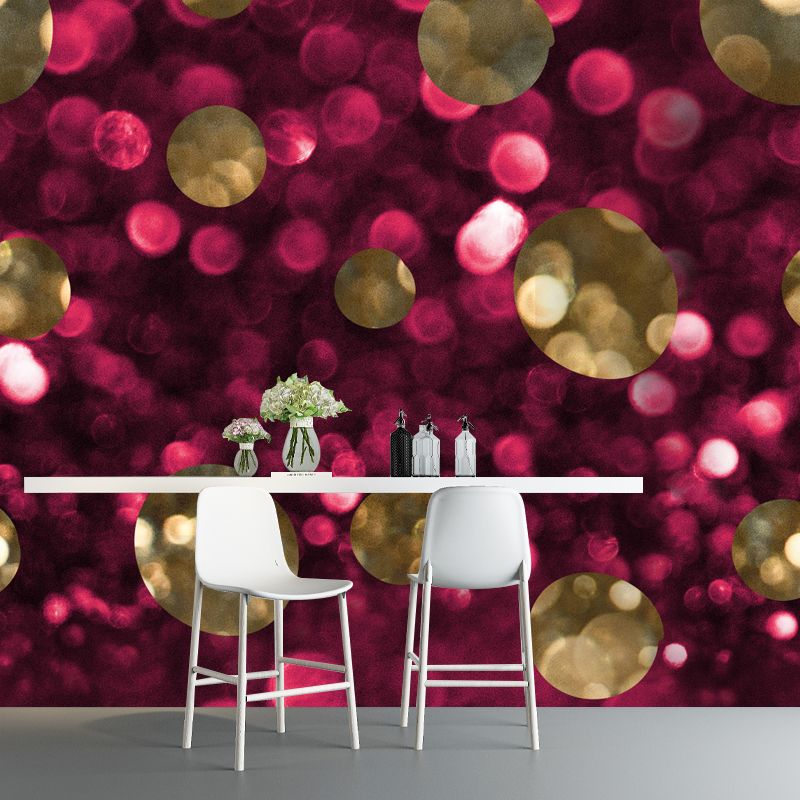Glitter Waterproof Mural Wallpaper Modern Faux Sequins Wall Covering in Rose Pink