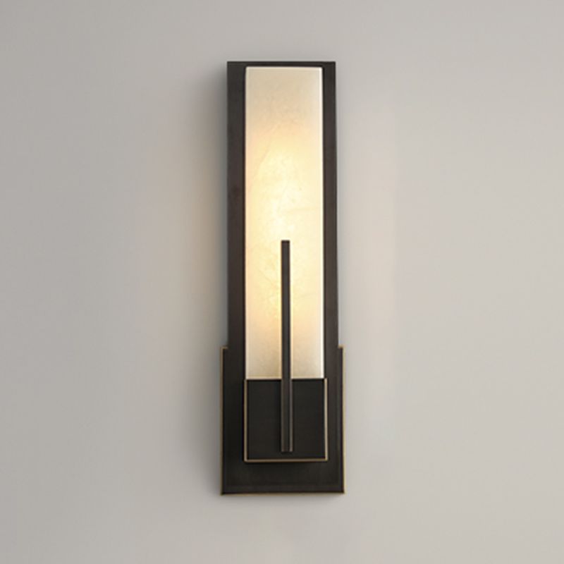 Metal Modern Wall Sconce Rectangle Shape Wall Light with Stone Shade for Living Room