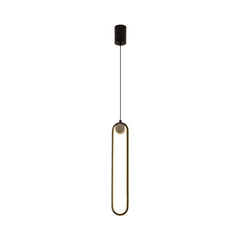 Oval Metallic Pendulum Pendant Minimalist LED Black Hanging Ceiling Light in Natural Light