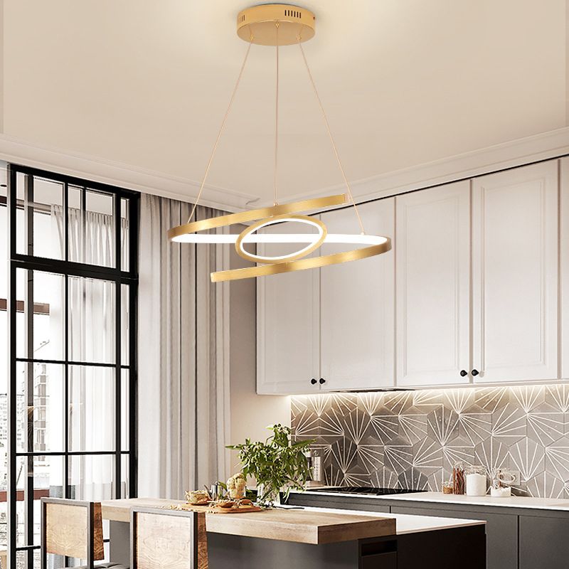 18"/23.5" Wide Spiral Hanging Pendant Light Minimalist Metal Gold LED Ceiling Chandelier, Warm/White Light
