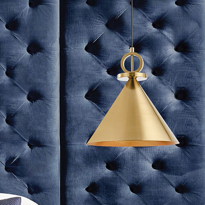 Metal Brass Finish Suspension Light Conical 1-Light Minimal Ceiling Pendant Lamp