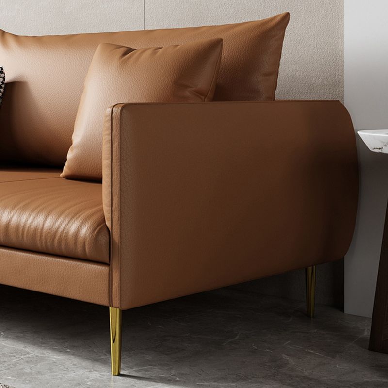 Stationary Leather Sofa Square Arm Standard Glam Settee for Living Room