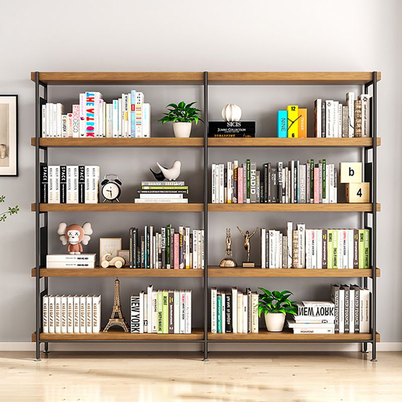 Contemporary Metal Open Back Bookshelf Solid Wood Bookcase for Office