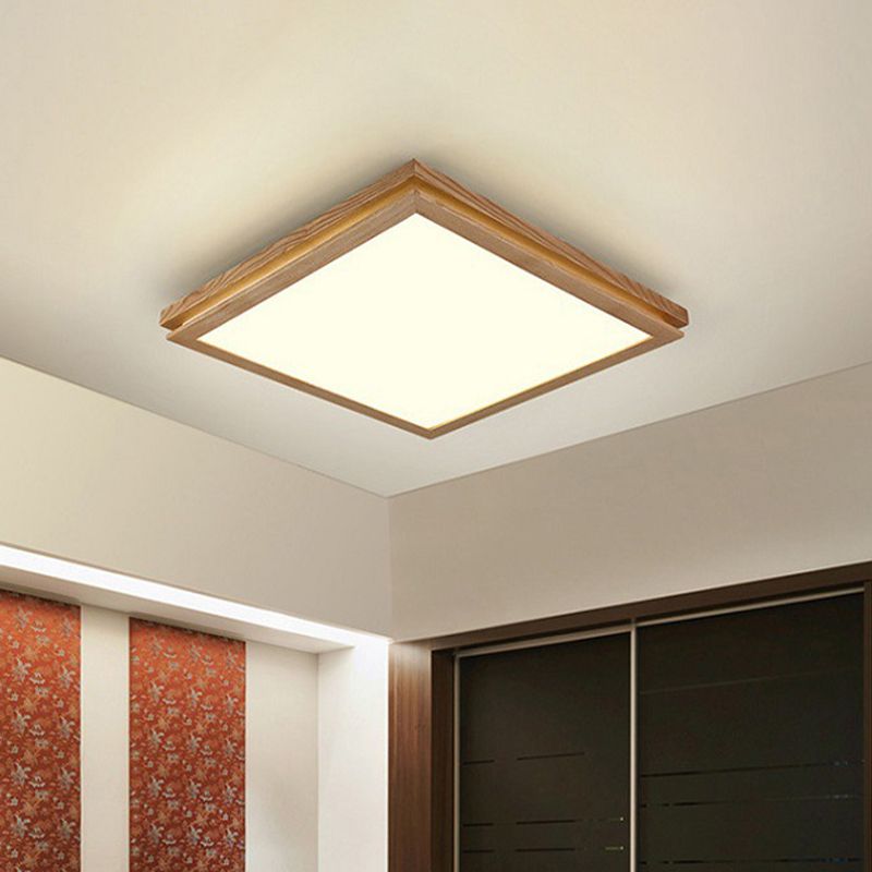 19.5"/25.5"/37.5" W Living Room LED Ceiling Lighting Modern Wood Flush Mount Light with Square/Rectangle Acrylic Shade, Warm/White Light
