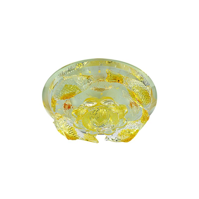 Floral Faceted Crystal Flush Mount Contemporary LED Yellow Ceiling Lighting in Warm/White Light