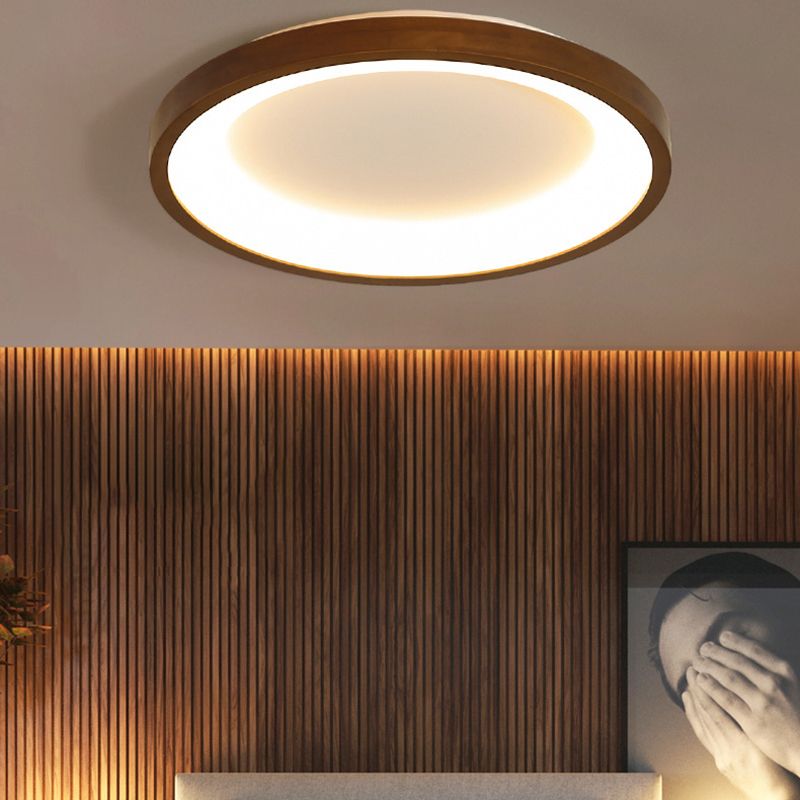 Modern Single Brown Flush Mount Lighting Wooden Ceiling Light for Bedroom