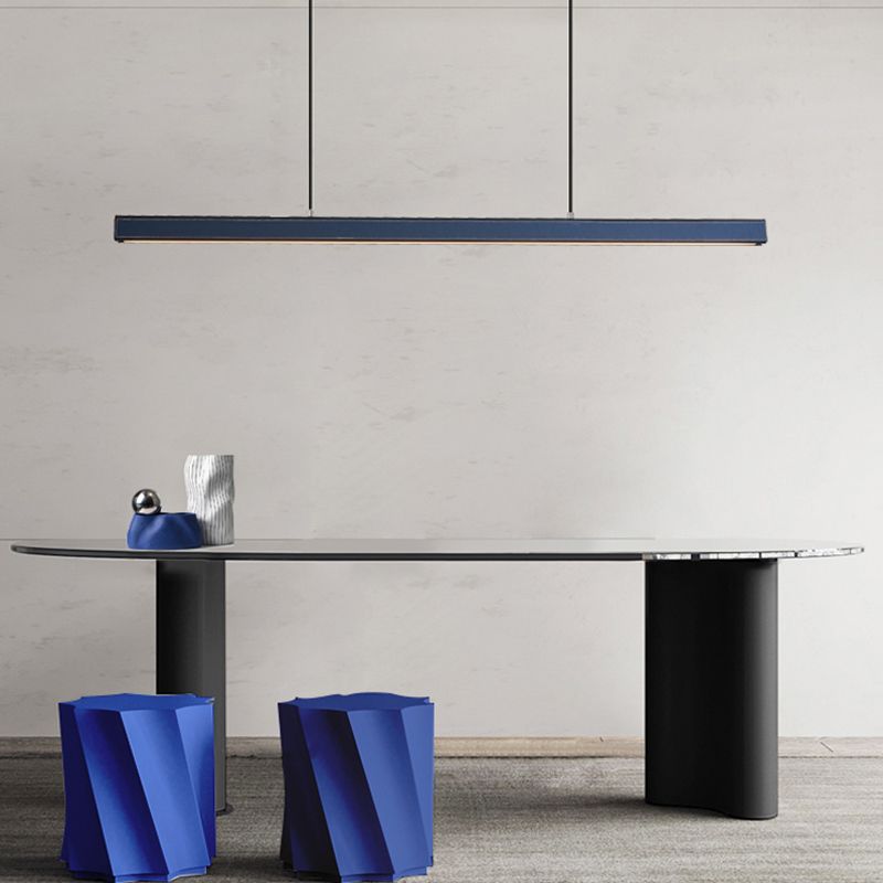 Modern Hanging Light Linear Leather LED Island Light Fixture for Dining Room