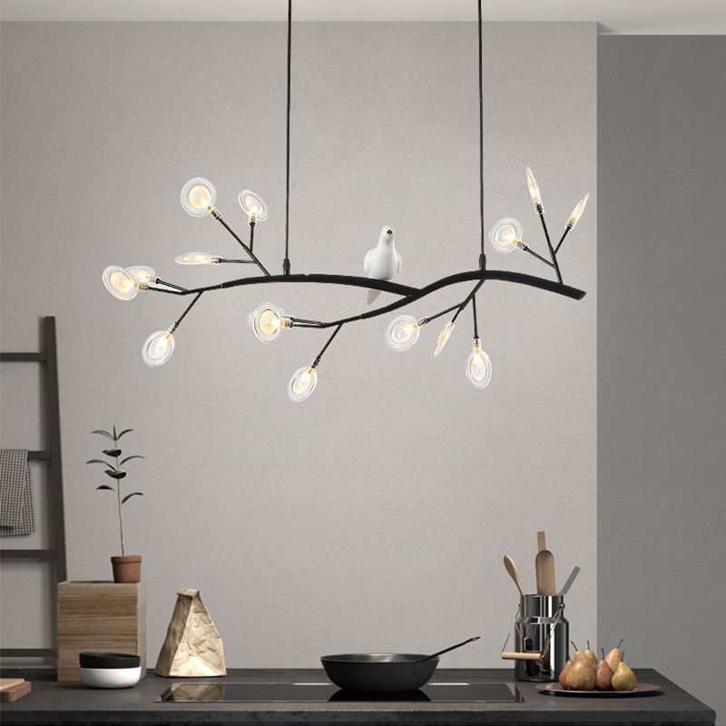 Nordic Style Iron Hanging Lamp Branch Shape Island Light Fixture for Bar (Included Bird)