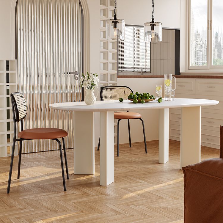 White Oval Dinette Table for Dining Room Stone Top Dining Table