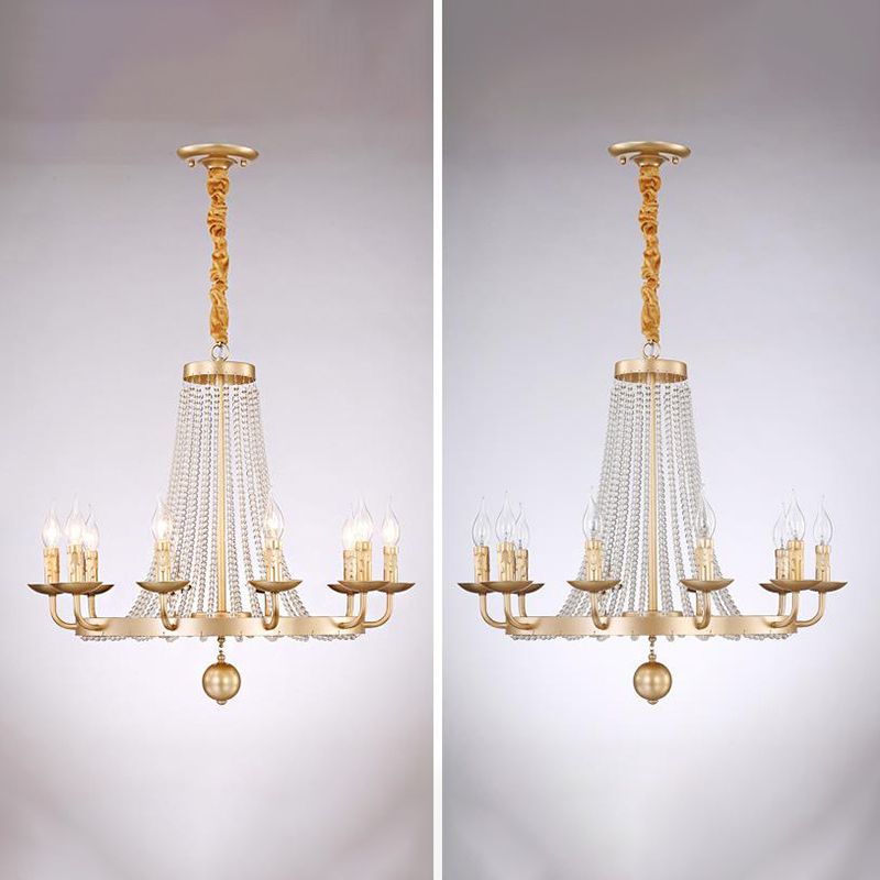 Metal Chandelier Candelabra Retro Ceiling Pendant Light with Flared Crystal Strand