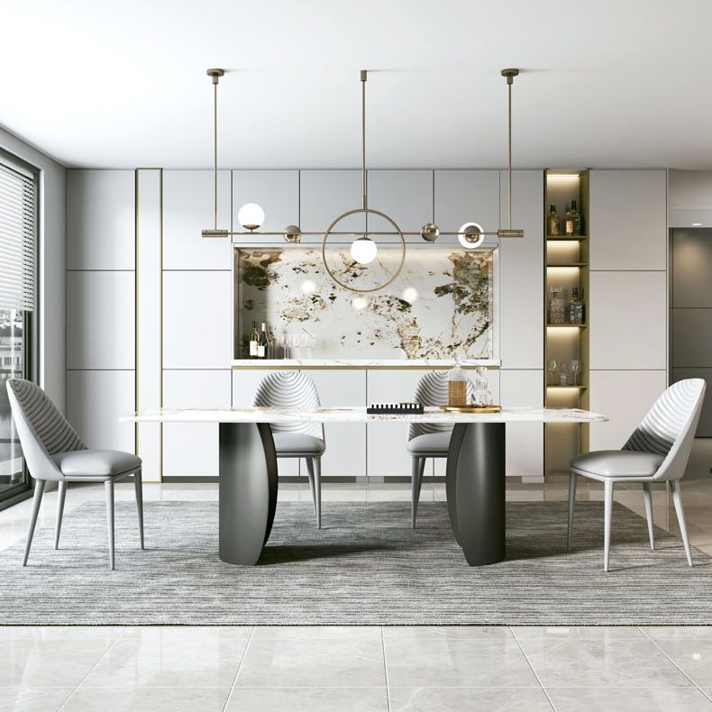 Modern Sintered Stone Table Dining Rectangle Table with Metal Legs for Home Use