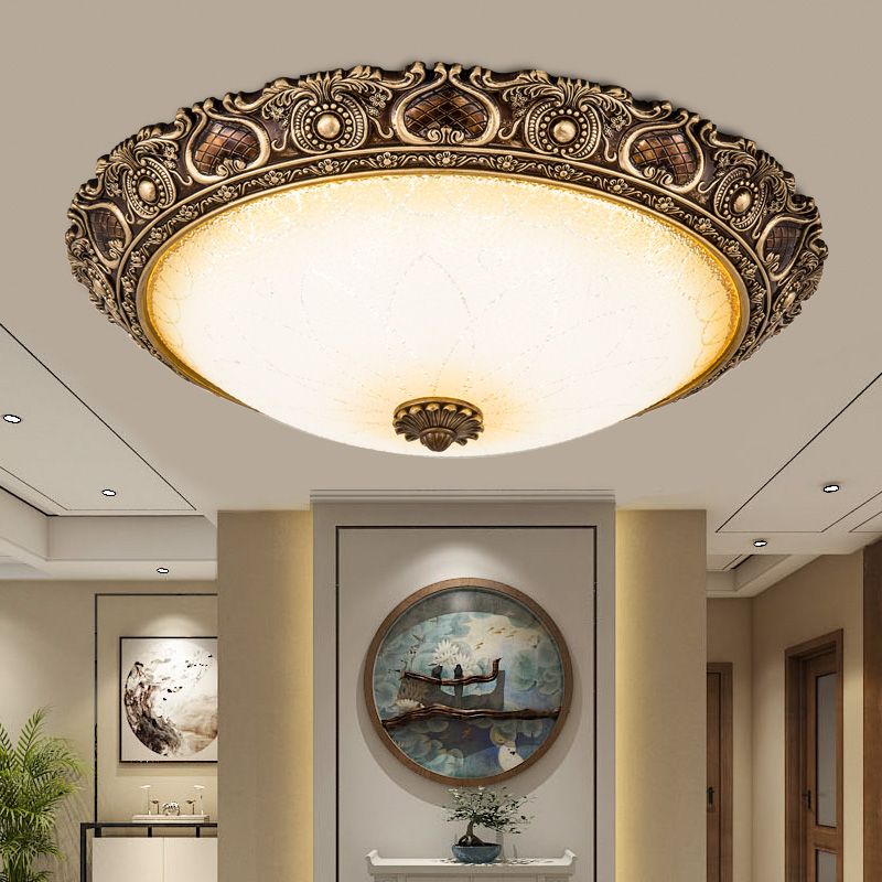 Bronze Resin Flush Ceiling Light Traditional 1-Head Dome Flush Mount Lamp with Glass Shade