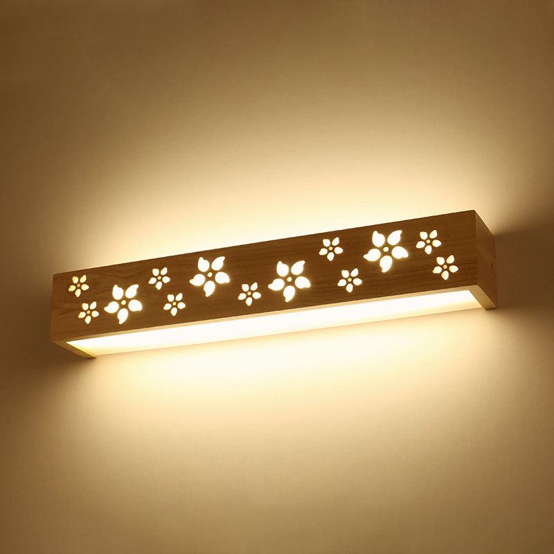Wooden Cutouts Flower Wall Lamp Japanese Style Beige LED Wall Sconce Light with Shelf Function