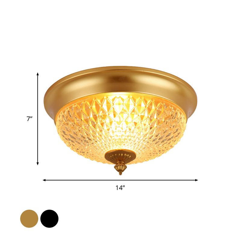 2 Bulbs Crown Flush Mount Lamp Traditional Black Clear Faceted Glass Ceiling Flush Light, 12"/14"/18" Wide