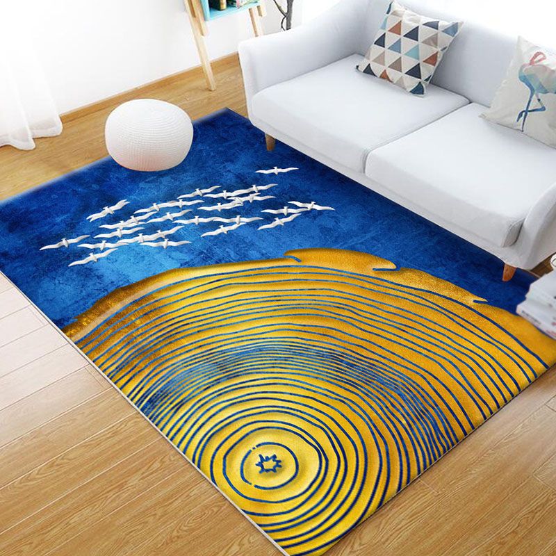 Modern Color Block Area Carpet Blue Polyester Area Rug Anti-Slip Easy Care Rug for Home Decor