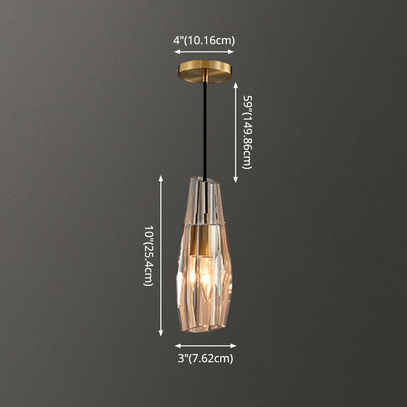 Shaded Pendant Light Fixture Simplicity Crystal Block 1-Light Brass Ceiling Light